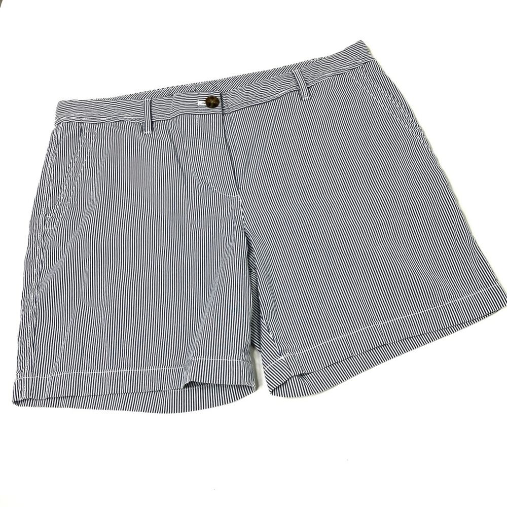 Talbots | Girlfriend Chino Short Navy White Pinstripe Seersucker Cotton Blend 10